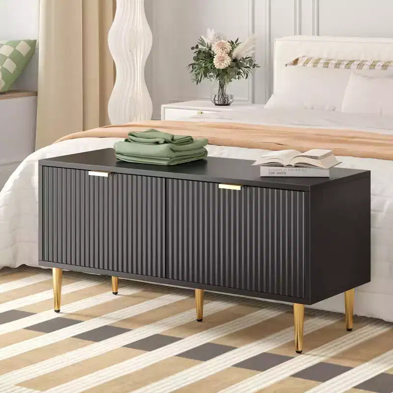 Banc à chaussures cannelé moderne COZONY 42 po avec meuble, banc à chaussures d'entrée en bois pour couloir, hall, vestibule ou porte d'entrée