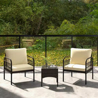 Costway Ensemble de mobilier de terrasse en rotin tressé 3 pièces, ensemble bistro de conversation d'extérieur rembourré, Marron mixte + Beige/Blanc cassé