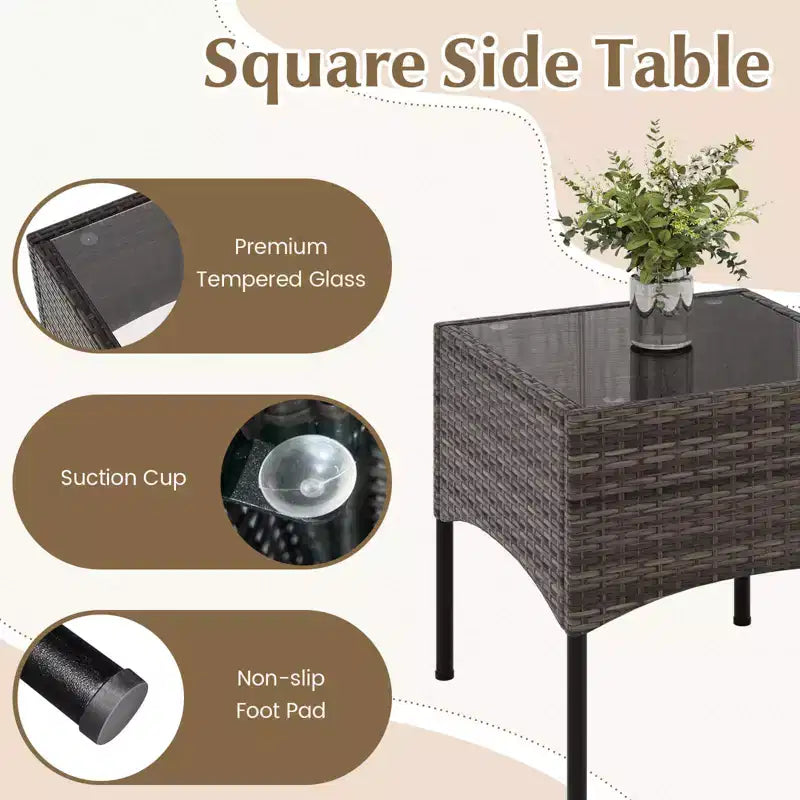 Costway Ensemble de mobilier de terrasse en rotin tressé 3 pièces, ensemble bistro de conversation d'extérieur rembourré, Marron mixte + Beige/Blanc cassé