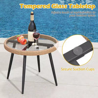 Costway Ensemble bistro de terrasse 3 pièces avec coussins moelleux, table basse en verre trempé et cadre en métal