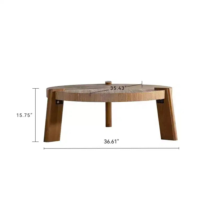 JVNOXK table basse ronde à chevrons 36.61, table d'appoint rustique en bois massif et MDF avec pieds fuselés, finition bois patiné naturel pour salon