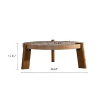 JVNOXK table basse ronde à chevrons 36.61, table d'appoint rustique en bois massif et MDF avec pieds fuselés, finition bois patiné naturel pour salon