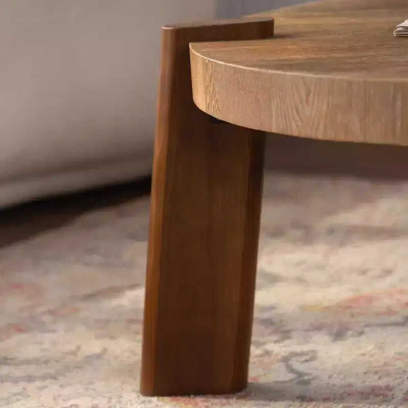 JVNOXK table basse ronde à chevrons 36.61, table d'appoint rustique en bois massif et MDF avec pieds fuselés, finition bois patiné naturel pour salon