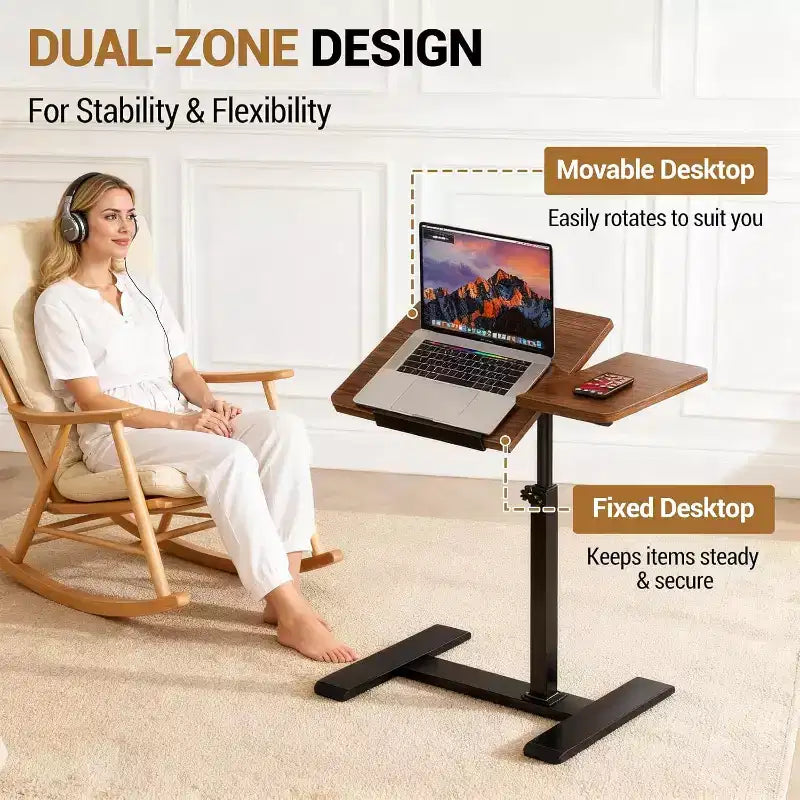 Table de chevet à hauteur réglable avec roulettes, plateau séparé, table de chevet inclinable, bureau debout mobile pour ordinateur portable, chariot avec rangement pour hôpital
