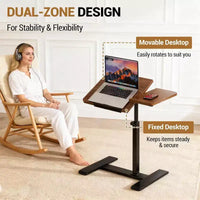 Table de chevet à hauteur réglable avec roulettes, plateau séparé, table de chevet inclinable, bureau debout mobile pour ordinateur portable, chariot avec rangement pour hôpital