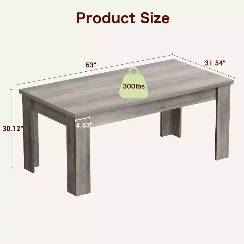 Table de salle à manger rectangulaire rustique pour 4-8, grande table de cuisine et salle à manger style farmhouse 63/71, pieds triangulaires renforcés, plateau en bois pour appartements