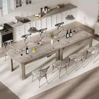 Table de salle à manger rectangulaire rustique pour 4-8, grande table de cuisine et salle à manger style farmhouse 63/71, pieds triangulaires renforcés, plateau en bois pour appartements