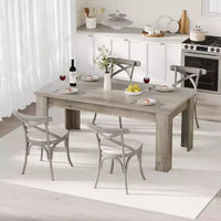 Table de salle à manger rectangulaire rustique pour 4-8, grande table de cuisine et salle à manger style farmhouse 63/71, pieds triangulaires renforcés, plateau en bois pour appartements