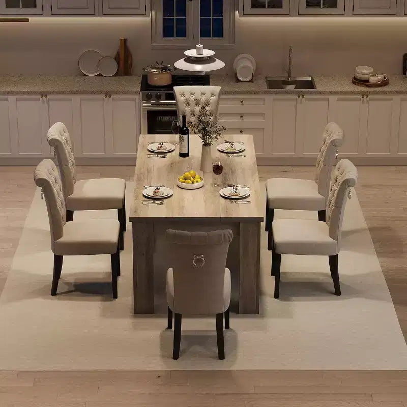 Table de salle à manger rectangulaire rustique pour 4-8, grande table de cuisine et salle à manger style farmhouse 63/71, pieds triangulaires renforcés, plateau en bois pour appartements