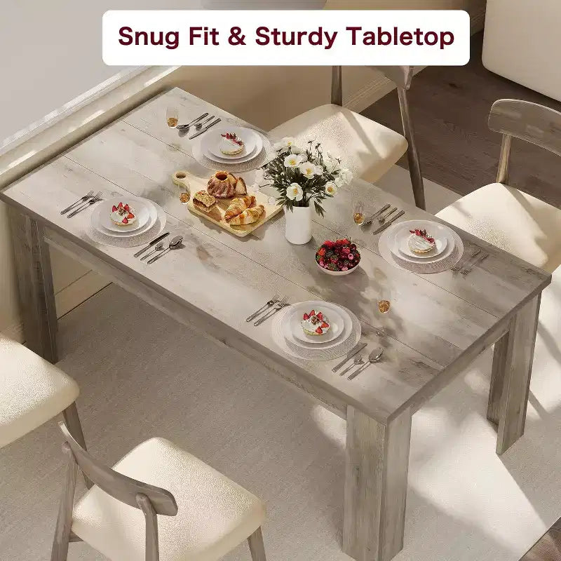 Table de salle à manger rectangulaire rustique pour 4-8, grande table de cuisine et salle à manger style farmhouse 63/71, pieds triangulaires renforcés, plateau en bois pour appartements