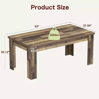 Table de salle à manger rectangulaire rustique pour 4-8, grande table de cuisine et salle à manger style farmhouse 63/71, pieds triangulaires renforcés, plateau en bois pour appartements