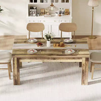 Table de salle à manger rectangulaire rustique pour 4-8, grande table de cuisine et salle à manger style farmhouse 63/71, pieds triangulaires renforcés, plateau en bois pour appartements