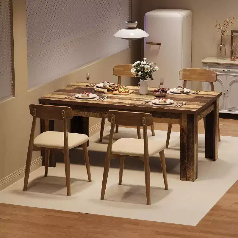 Table de salle à manger rectangulaire rustique pour 4-8, grande table de cuisine et salle à manger style farmhouse 63/71, pieds triangulaires renforcés, plateau en bois pour appartements