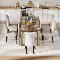 Table de salle à manger rectangulaire rustique pour 4-8, grande table de cuisine et salle à manger style farmhouse 63/71, pieds triangulaires renforcés, plateau en bois pour appartements