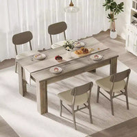 Table de salle à manger rectangulaire rustique pour 4-8, grande table de cuisine et salle à manger style farmhouse 63/71, pieds triangulaires renforcés, plateau en bois pour appartements