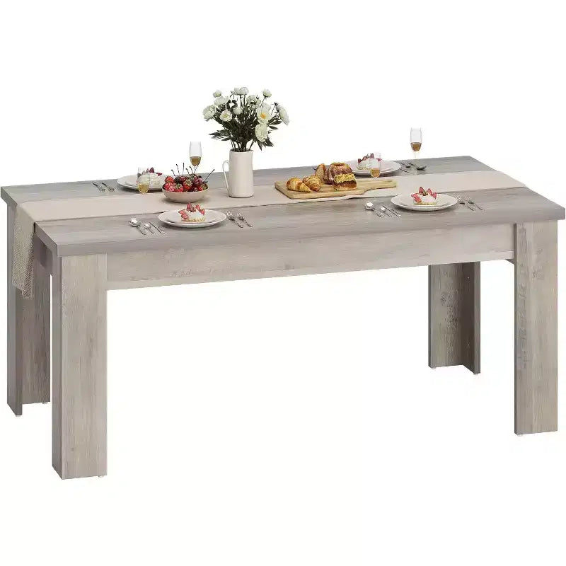 Table de salle à manger rectangulaire rustique pour 4-8, grande table de cuisine et salle à manger style farmhouse 63/71, pieds triangulaires renforcés, plateau en bois pour appartements