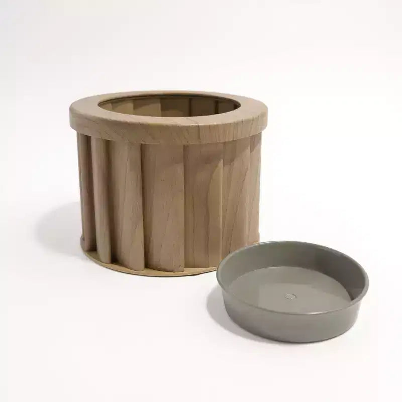Jardinière ronde moderne en aluminium brun cendre, petite, pour interieur et extérieur, pot de fleurs texture avec drainage et finition durable
