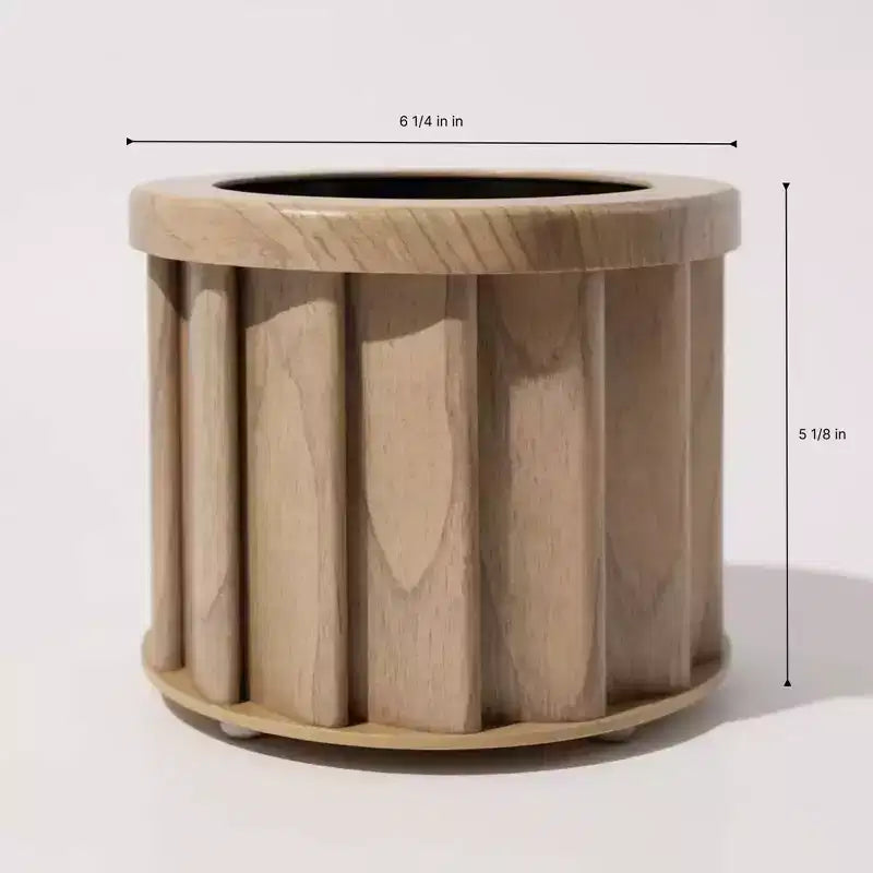 Jardinière ronde moderne en aluminium brun cendre, petite, pour interieur et extérieur, pot de fleurs texture avec drainage et finition durable