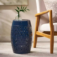Table d'appoint en metal d'extérieur et d'interieur avec design ajoure en dentelle, table d'appoint tonneau pour patio, jardin et salon, sans montage requis - Panipeachy