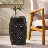 Table d'appoint en metal d'extérieur et d'interieur avec design ajoure en dentelle, table d'appoint tonneau pour patio, jardin et salon, sans montage requis - Panipeachy