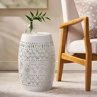Table d'appoint en metal d'extérieur et d'interieur avec design ajoure en dentelle, table d'appoint tonneau pour patio, jardin et salon, sans montage requis - Panipeachy