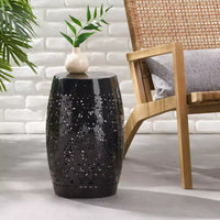 Table d'appoint en metal d'extérieur et d'interieur avec design ajoure en dentelle, table d'appoint tonneau pour patio, jardin et salon, sans montage requis - Panipeachy