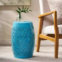 Table d'appoint en metal d'extérieur et d'interieur avec design ajoure en dentelle, table d'appoint tonneau pour patio, jardin et salon, sans montage requis - Panipeachy