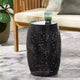 Outdoor & Indoor Metal End Table with Lace Cut Design, Barrel Accent Table for Patio, Garden, and Living Room, No Assembly Needed-Panipeachy