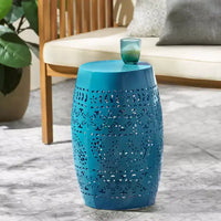 Table d'appoint en metal d'extérieur et d'interieur avec design ajoure en dentelle, table d'appoint tonneau pour patio, jardin et salon, sans montage requis - Panipeachy