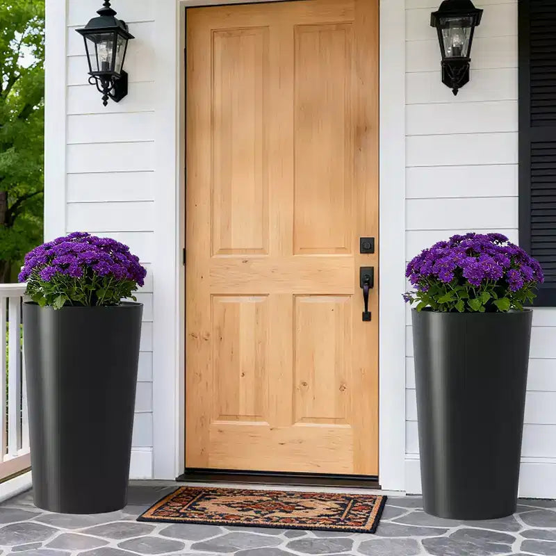 Lot de 2 jardinières carrées hautes noires pour plantes d'extérieur, pots de fleurs modernes fuselés pour porche, patio, entrée et décoration intérieure