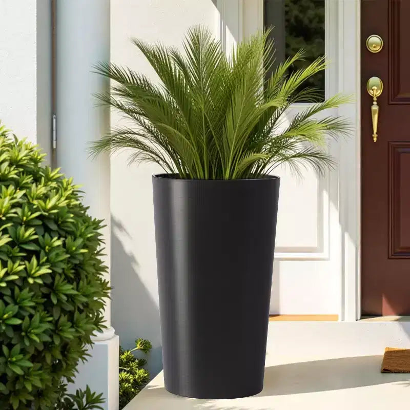 Lot de 2 jardinières carrées hautes noires pour plantes d'extérieur, pots de fleurs modernes fuselés pour porche, patio, entrée et décoration intérieure