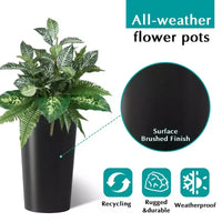 Lot de 2 jardinières carrées hautes noires pour plantes d'extérieur, pots de fleurs modernes fuselés pour porche, patio, entrée et décoration intérieure