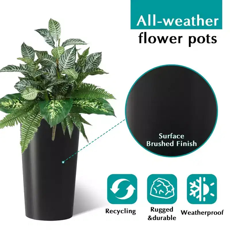 Lot de 2 jardinières carrées hautes noires pour plantes d'extérieur, pots de fleurs modernes fuselés pour porche, patio, entrée et décoration intérieure
