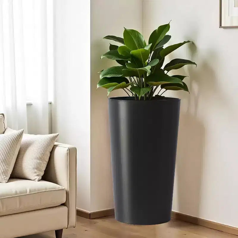 Lot de 2 jardinières carrées hautes noires pour plantes d'extérieur, pots de fleurs modernes fuselés pour porche, patio, entrée et décoration intérieure