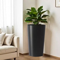 Lot de 2 jardinières carrées hautes noires pour plantes d'extérieur, pots de fleurs modernes fuselés pour porche, patio, entrée et décoration intérieure