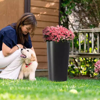 Lot de 2 jardinières carrées hautes noires pour plantes d'extérieur, pots de fleurs modernes fuselés pour porche, patio, entrée et décoration intérieure