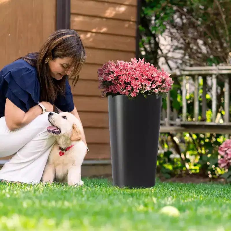 Lot de 2 jardinières carrées hautes noires pour plantes d'extérieur, pots de fleurs modernes fuselés pour porche, patio, entrée et décoration intérieure
