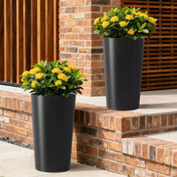 Lot de 2 jardinières carrées hautes noires pour plantes d'extérieur, pots de fleurs modernes fuselés pour porche, patio, entrée et décoration intérieure
