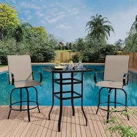 Tabourets de bar de jardin hauteur comptoir, lot de 2, chaises de terrasse extérieures pivotantes à 360° avec accoudoirs et dossier haut, assise de bar en maille textilène respirante pour terrasse