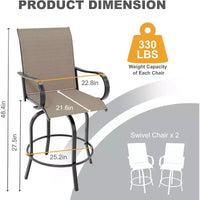Tabourets de bar de jardin hauteur comptoir, lot de 2, chaises de terrasse extérieures pivotantes à 360° avec accoudoirs et dossier haut, assise de bar en maille textilène respirante pour terrasse