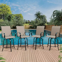 Tabourets de bar de jardin hauteur comptoir, lot de 2, chaises de terrasse extérieures pivotantes à 360° avec accoudoirs et dossier haut, assise de bar en maille textilène respirante pour terrasse