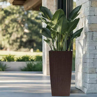 Jardinière à arrosage automatique brune 30 po de haut pour usage extérieur/interieur, grand pot de fleurs en faux rotin avec moniteur d'eau et seau interieur