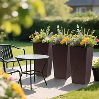 Jardinière à arrosage automatique brune 30 po de haut pour usage extérieur/interieur, grand pot de fleurs en faux rotin avec moniteur d'eau et seau interieur