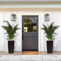 Jardinière à arrosage automatique brune 30 po de haut pour usage extérieur/interieur, grand pot de fleurs en faux rotin avec moniteur d'eau et seau interieur