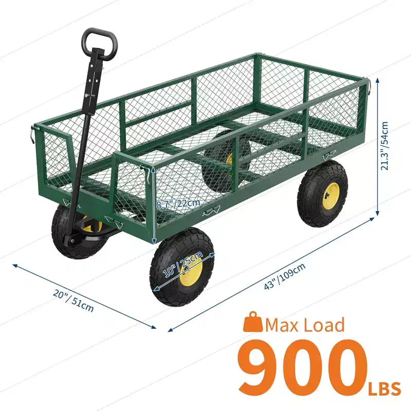 Chariot de jardin robuste 900 LBS - chariot utilitaire à 10 pneus pneumatiques avec côtes amovibles (1 pièce)