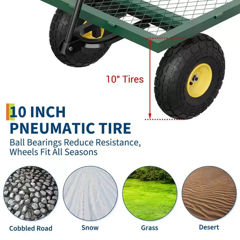 Chariot de jardin robuste 900 LBS - chariot utilitaire à 10 pneus pneumatiques avec côtes amovibles (1 pièce)