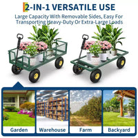 Chariot de jardin robuste 900 LBS - chariot utilitaire à 10 pneus pneumatiques avec côtes amovibles (1 pièce)