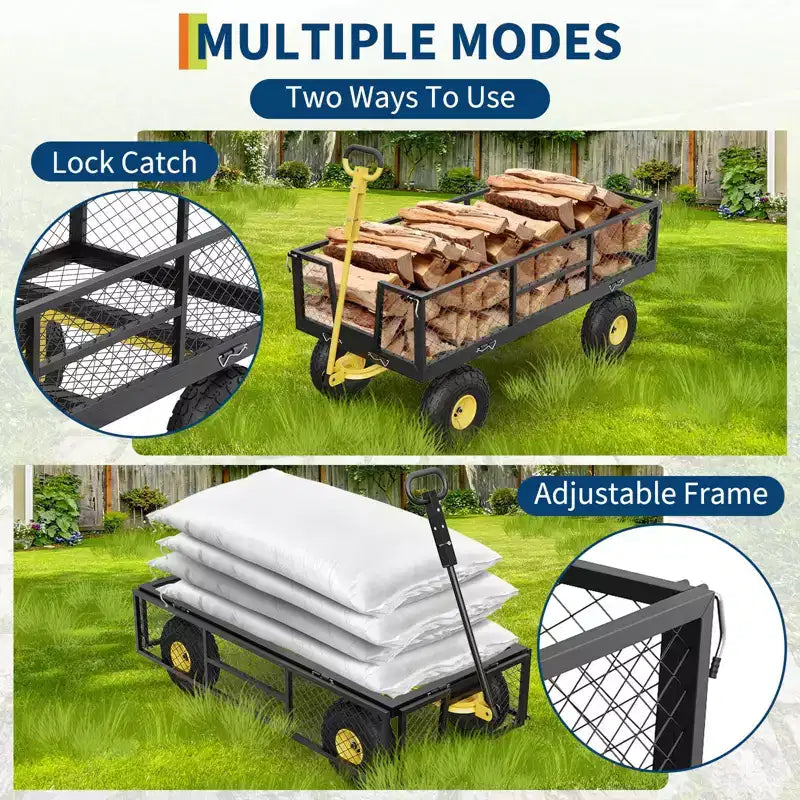 Chariot de jardin robuste 900 LBS - chariot utilitaire à 10 pneus pneumatiques avec côtes amovibles (1 pièce)