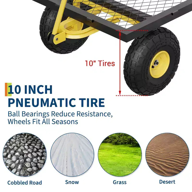 Chariot de jardin robuste 900 LBS - chariot utilitaire à 10 pneus pneumatiques avec côtes amovibles (1 pièce)