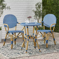 GDFStudio Catalina Ensemble bistro français moderne d'extérieur 3 pièces en aluminium au design imitation rotin et table ronde